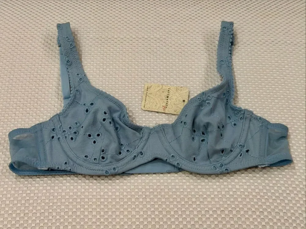 Free People NWT size 34B Homegrown Eyelet Demi-Cup Underwire Bra Clear Sky